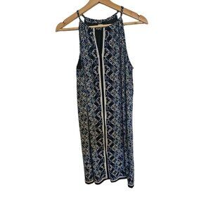 Max Studio Dress Size Small Blue Sleeveless gathered neckline floral geo print